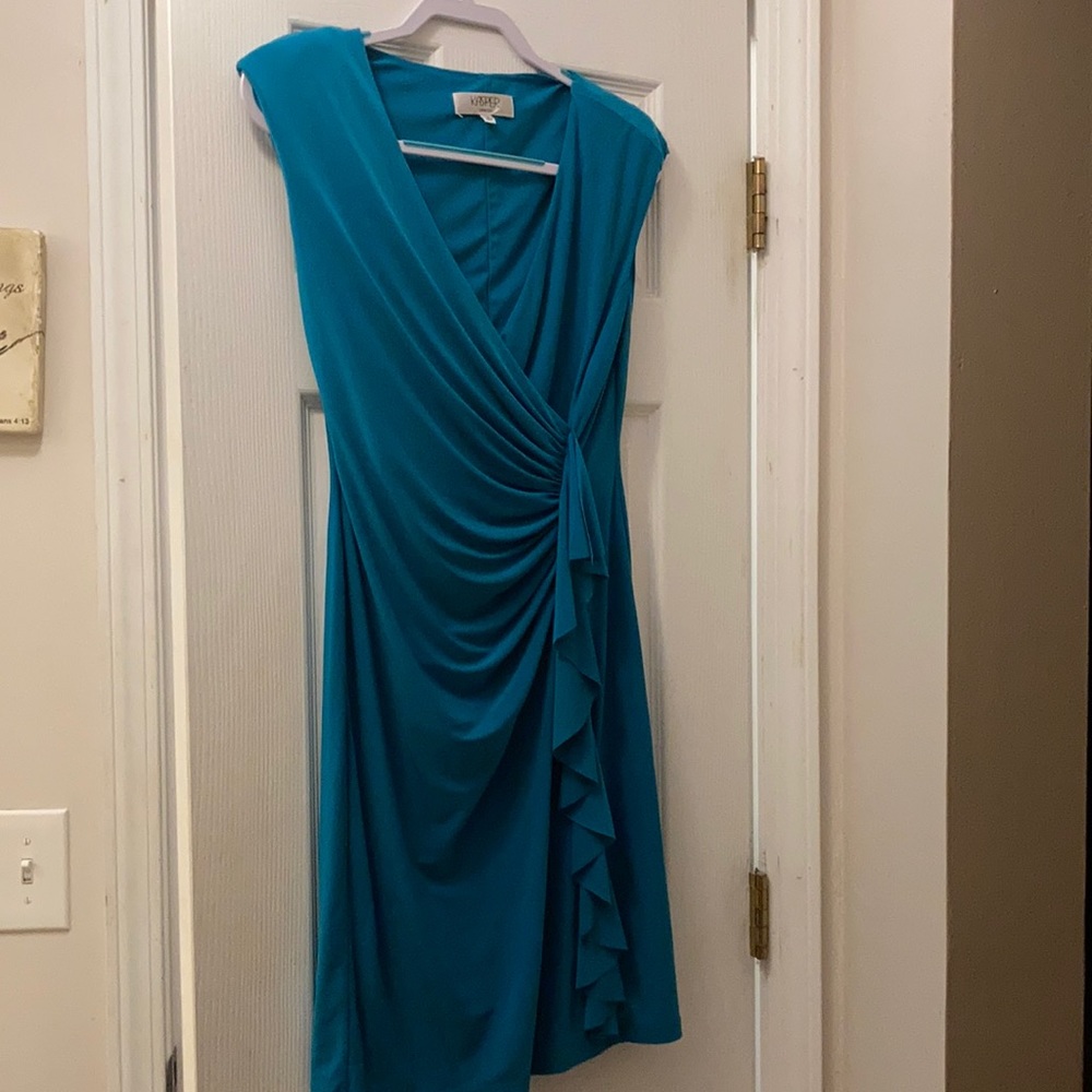 Peacock teal wrap dress